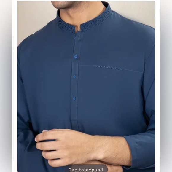 New mens formal dark navy blue embroidered kurta - Picture 1 of 5